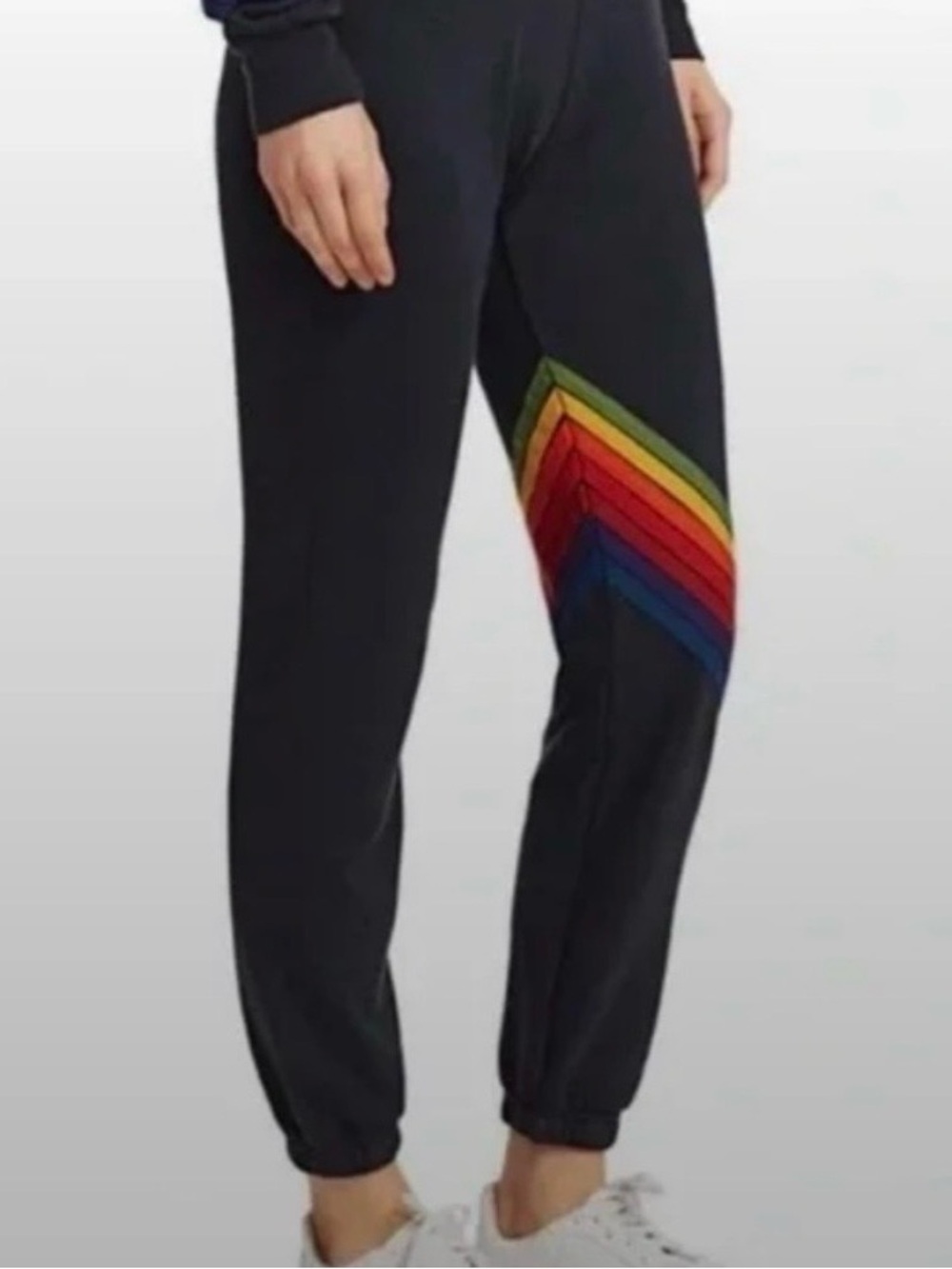 Aviator Nation Navy Blue Joggers with Rainbow Chevron Detail